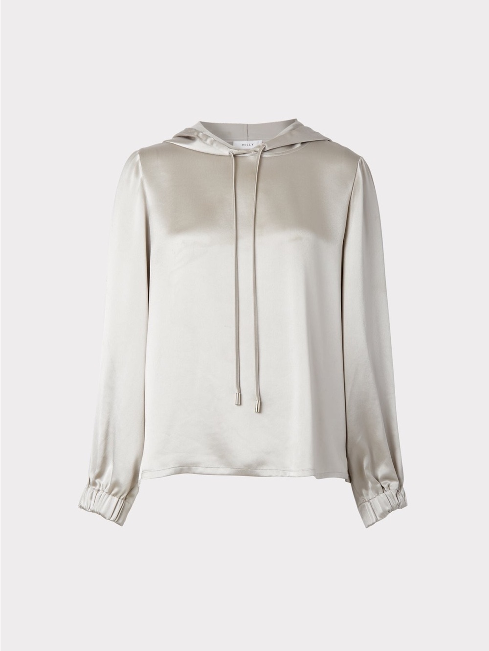 Milly Talia Hammered Satin Hoodie Silver Long Sleeve Top XS